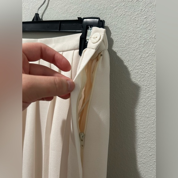 pleated beige champagne accordion linen cotton midi maxi church skirt lined sz 8 - Picture 3 of 8